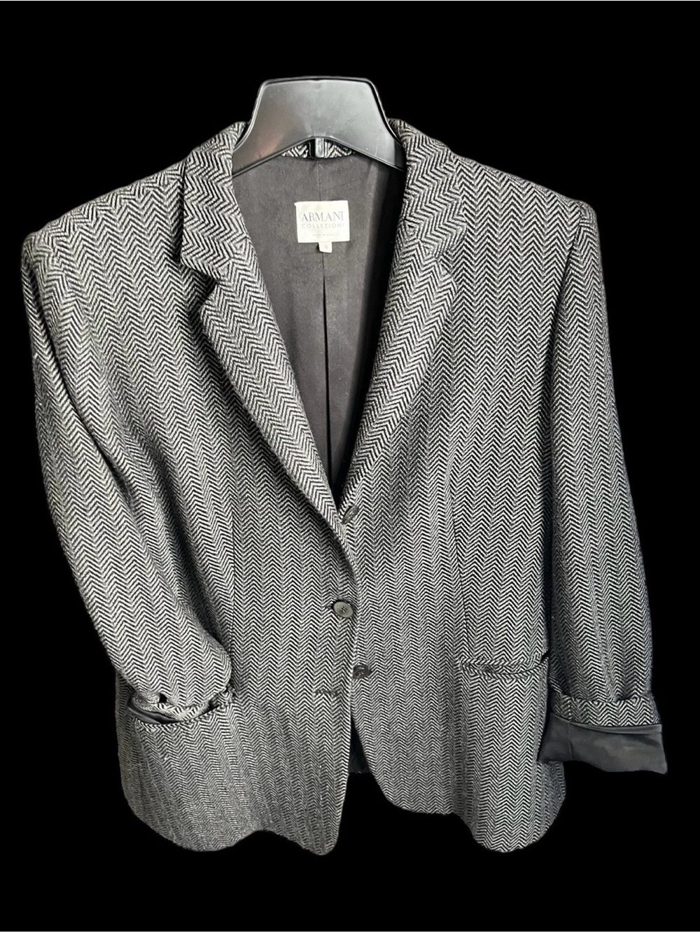 Armani Collezioni Black & Gray Herringbone Blazer